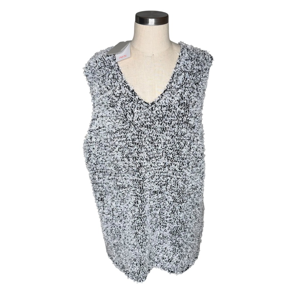 COS Knit Vest Top Black White Textured V-Neck Sleeveless Women's Size Large‎ NWT
